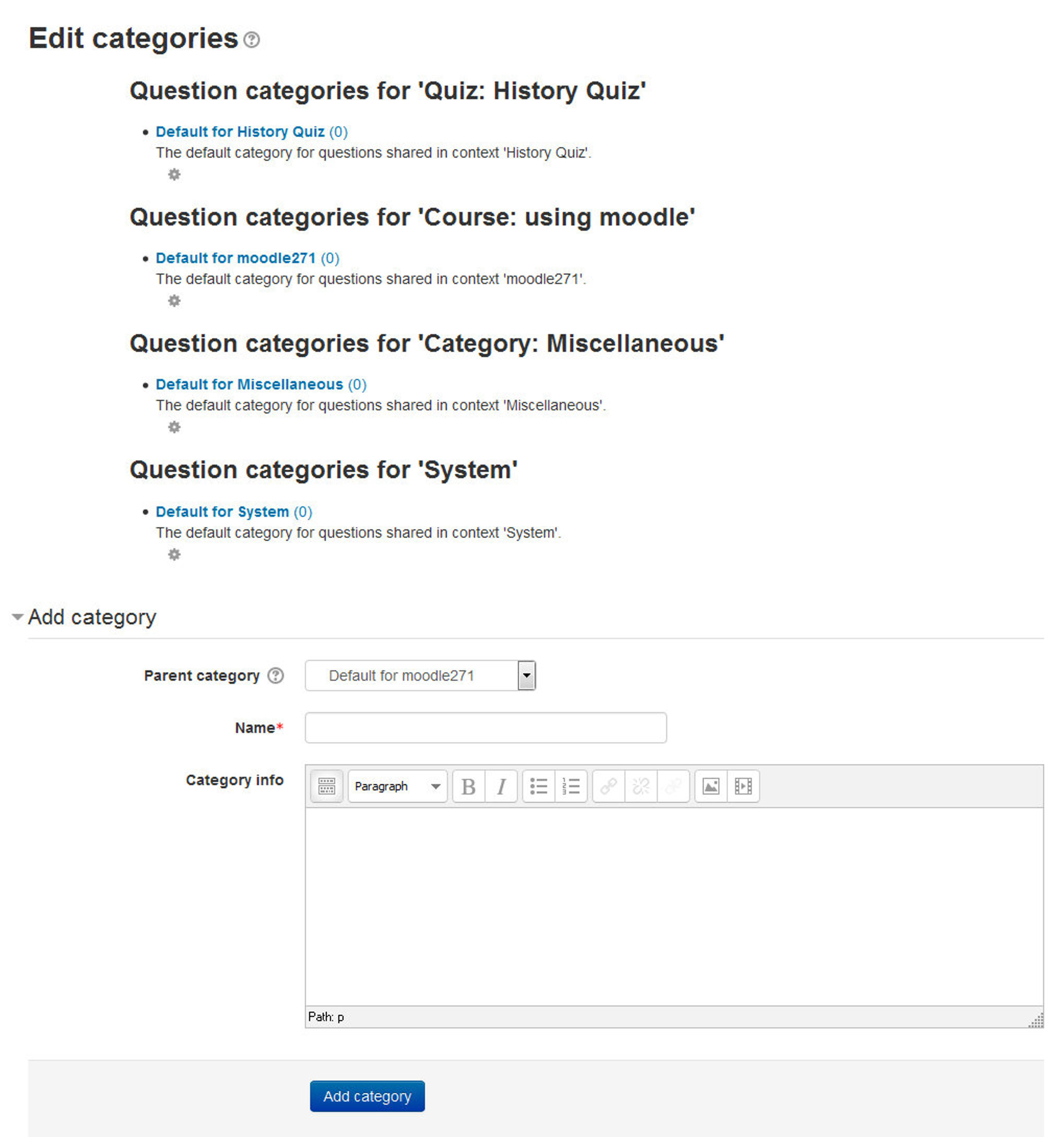 Figure 8-3 Add/manage question categories