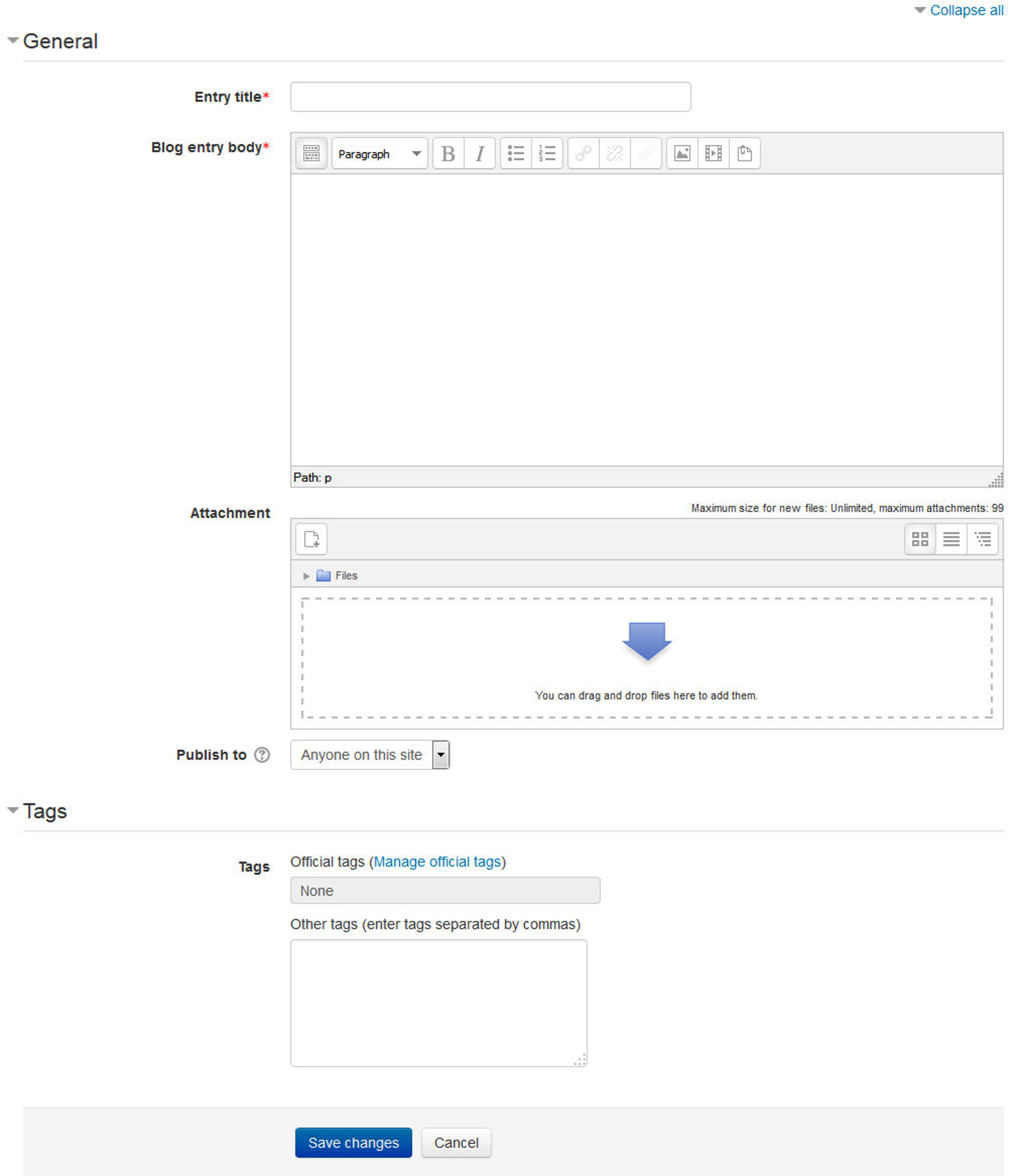 Figure 14-2 Adding a new blog entry