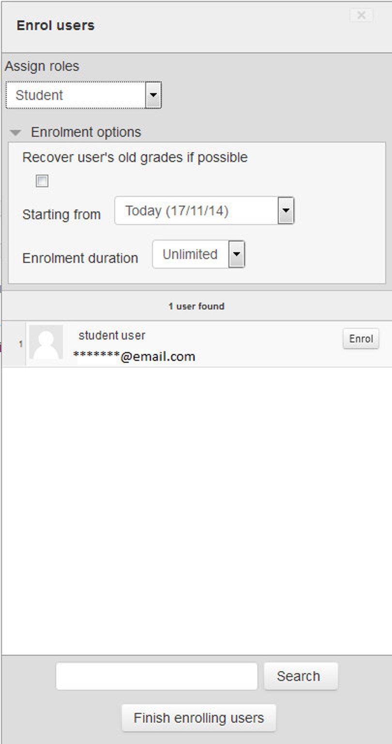 Figure 3-12 Enrolling Users in course