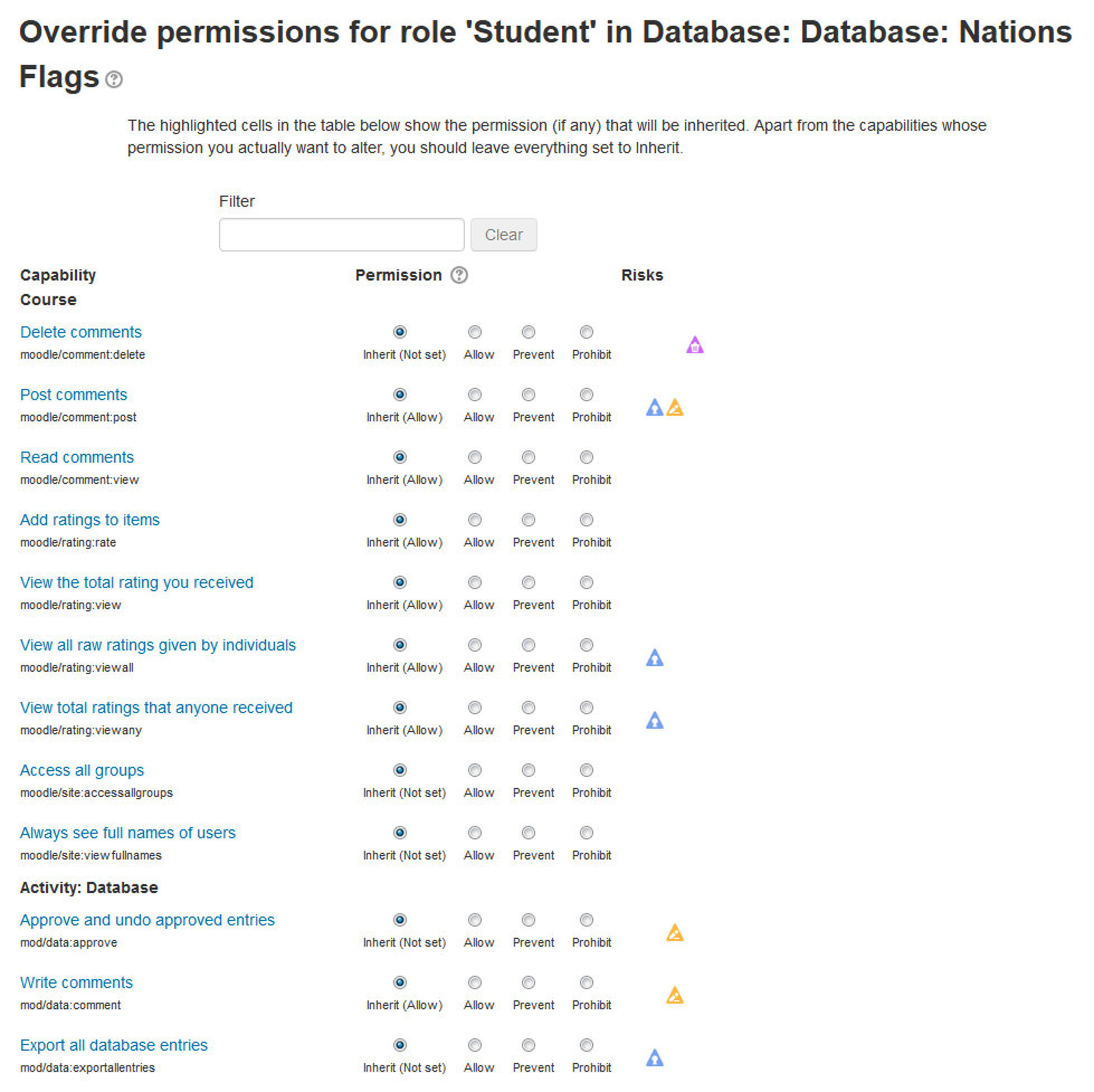 Figure 15-6 Setting a student role override